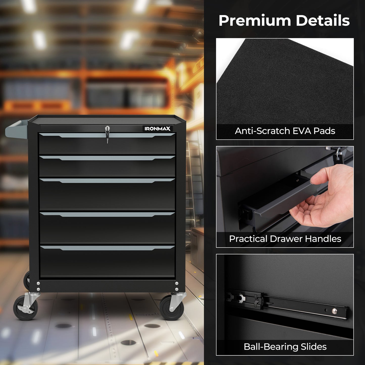 5-Drawer Tool Cabinet, With Hanging Holes And Lock, Black Garden Tools at Gallery Canada