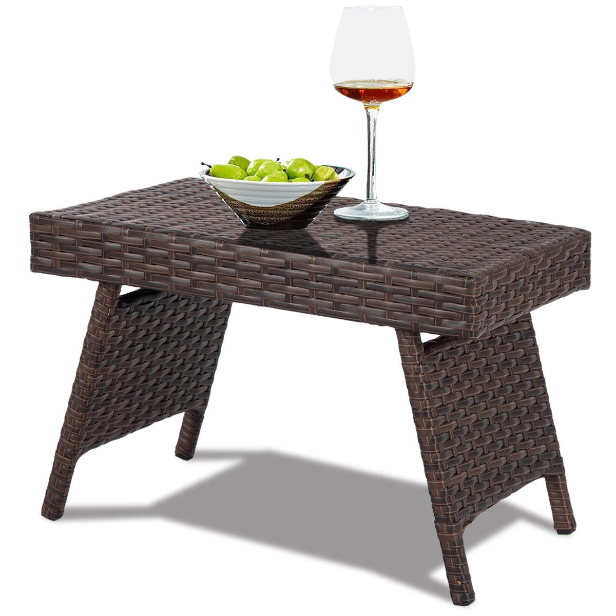 Folding PE Rattan Side Coffee Table Patio Garden Furniture, Brown Patio Coffee Tables at Gallery Canada