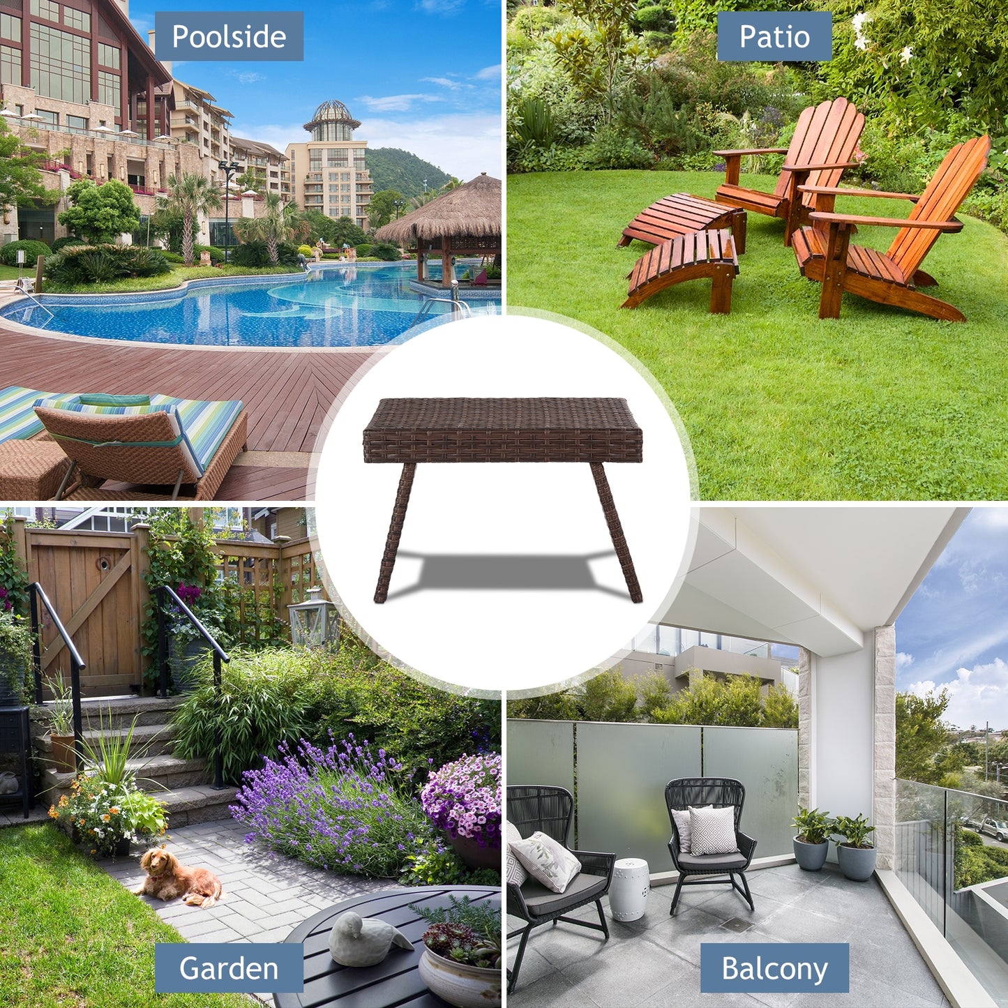 Folding PE Rattan Coffee Table, Brown