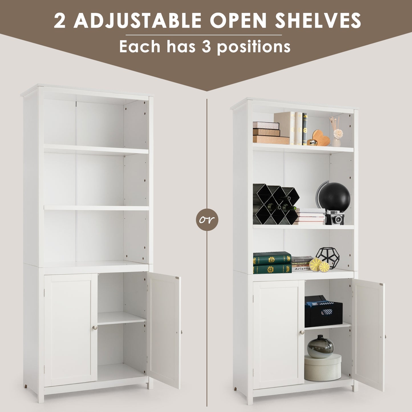 Bookcase Shelving Storage Wooden Cabinet Unit Standing Display Bookcase with Doors, White Bookcases at Gallery Canada