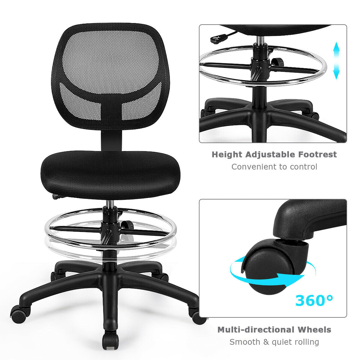 Adjustable Height Mesh Office Chair, Black