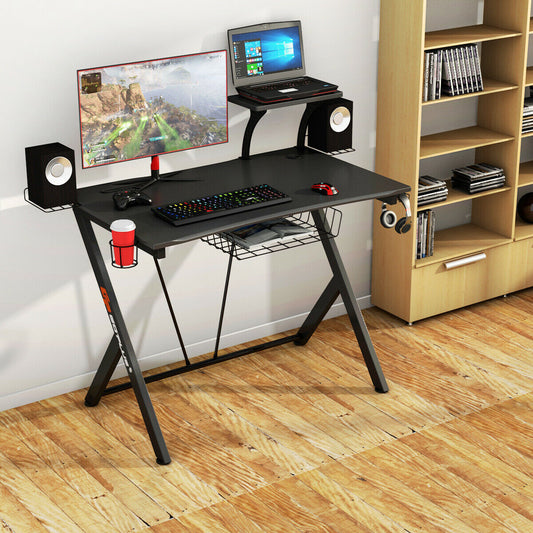 Multifunctional Gaming Desk With Headset Hook, Cup Holder, Black Gaming Desks Black at Gallery Canada