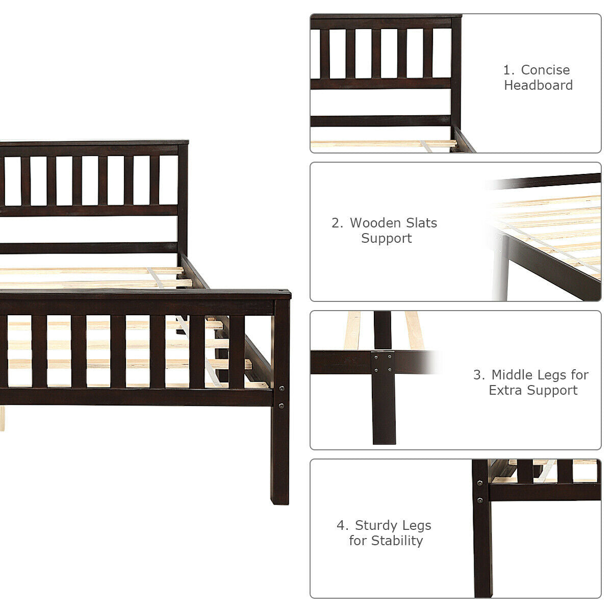 Wood Bed Frame Support Platform with Headboard and Footboard, Black Simple Bed Frame at Gallery Canada