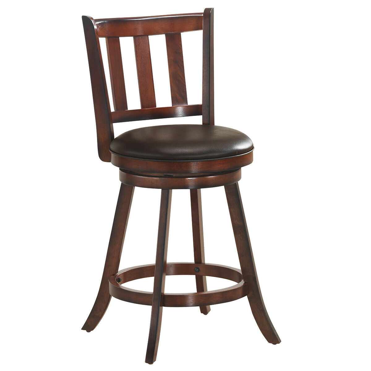 Set of 2 Wood Swivel Counter Height Dining Pub Bar Stools with PVC Cushioned Seat-25 Inch, Brown Bar Stools at Gallery Canada