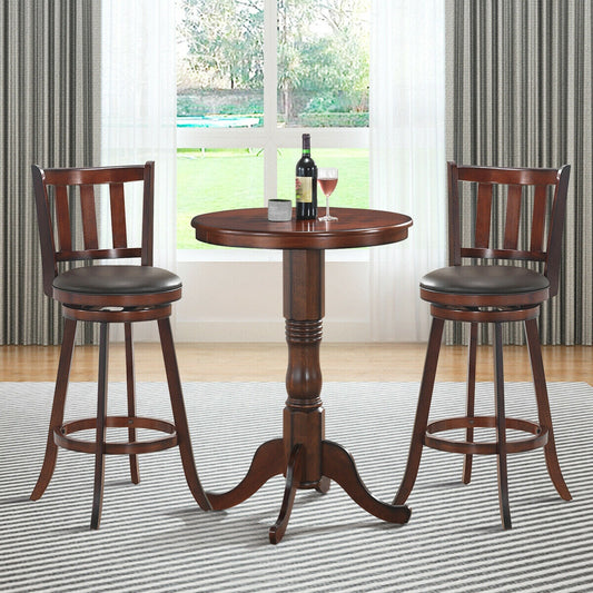 Set Of 2 Wood Swivel Counter Height Bar Stools, 29 Inch, Brown