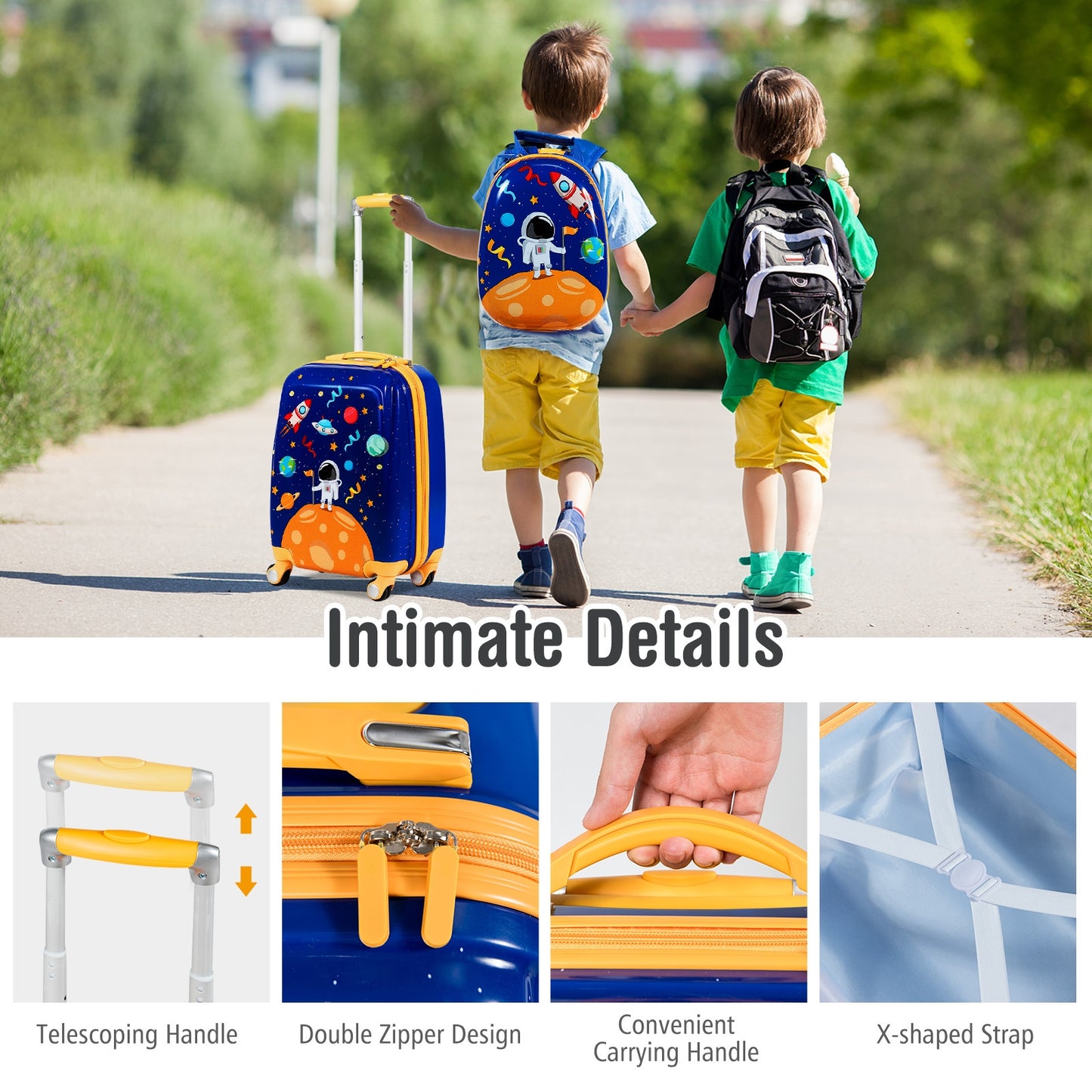 2 PC Kids Luggage Set Rolling Suitcase & Backpack, Navy Kids Luggage at Gallery Canada