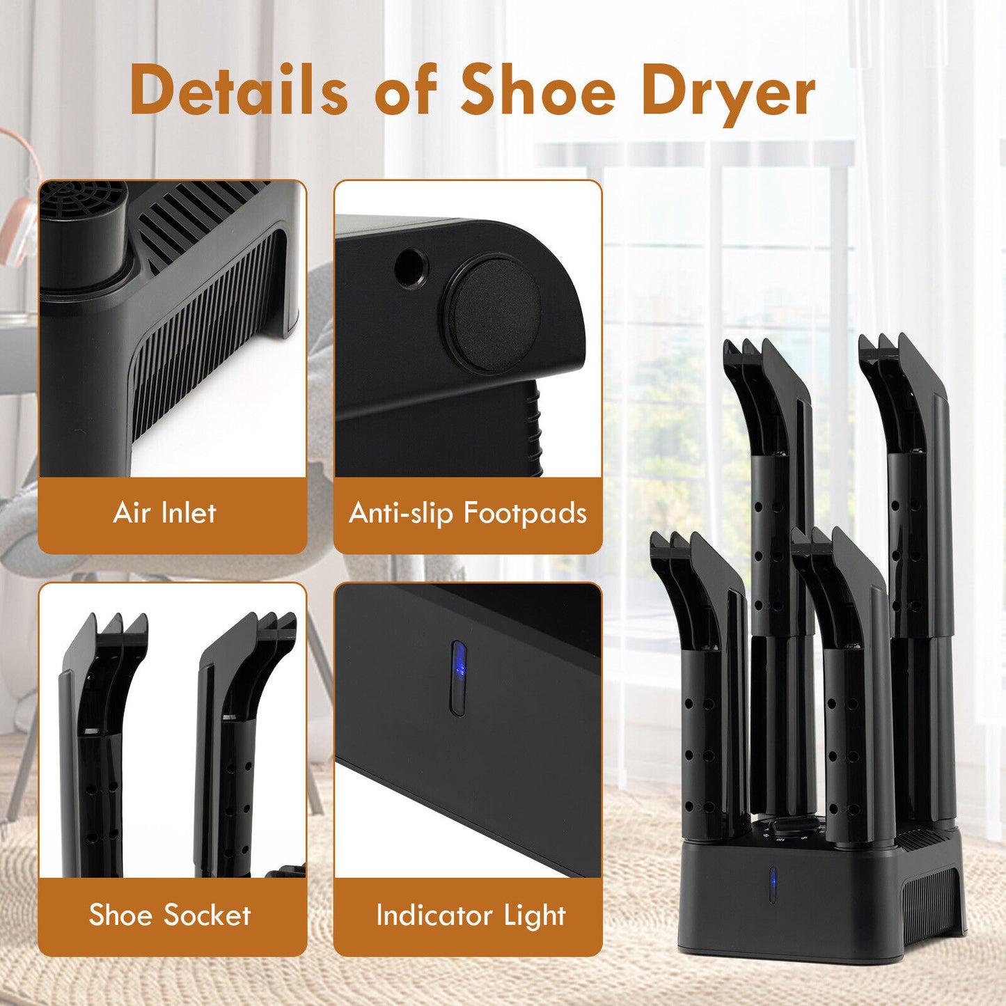 Prevent Odor Mold & Bacteria 4 Shoe Electric Dryer with Timer, Black Dryers at Gallery Canada