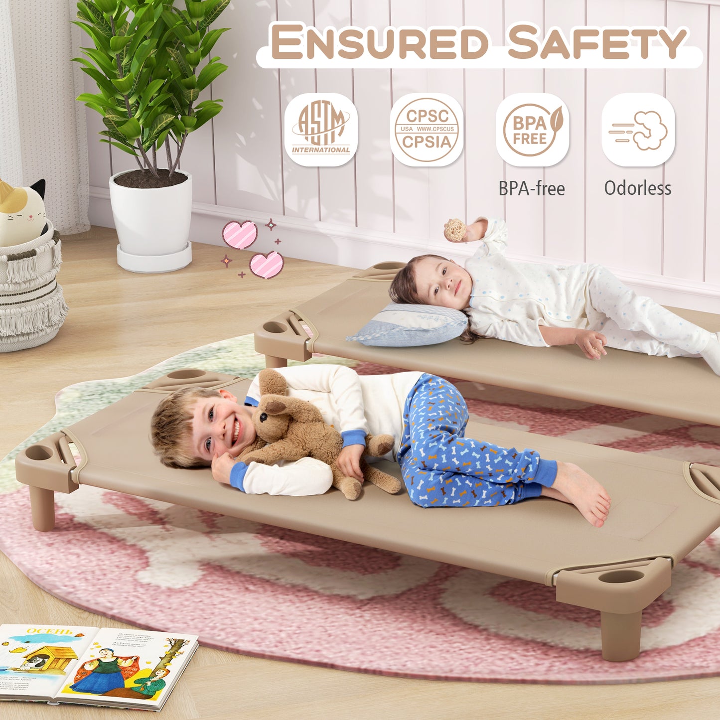 Lit superposé pour enfants, pack de 6, housse en tissu Oxford détachable, beige