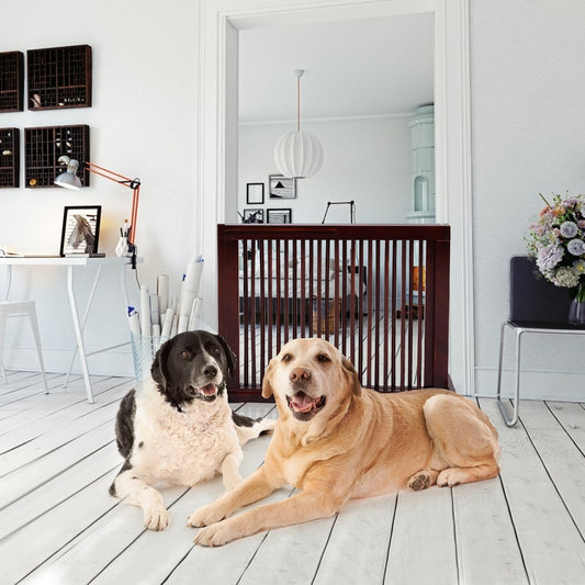 Folding Adjustable 3 Panel Wood Fence, Brown Pet Gate Brown at Gallery Canada