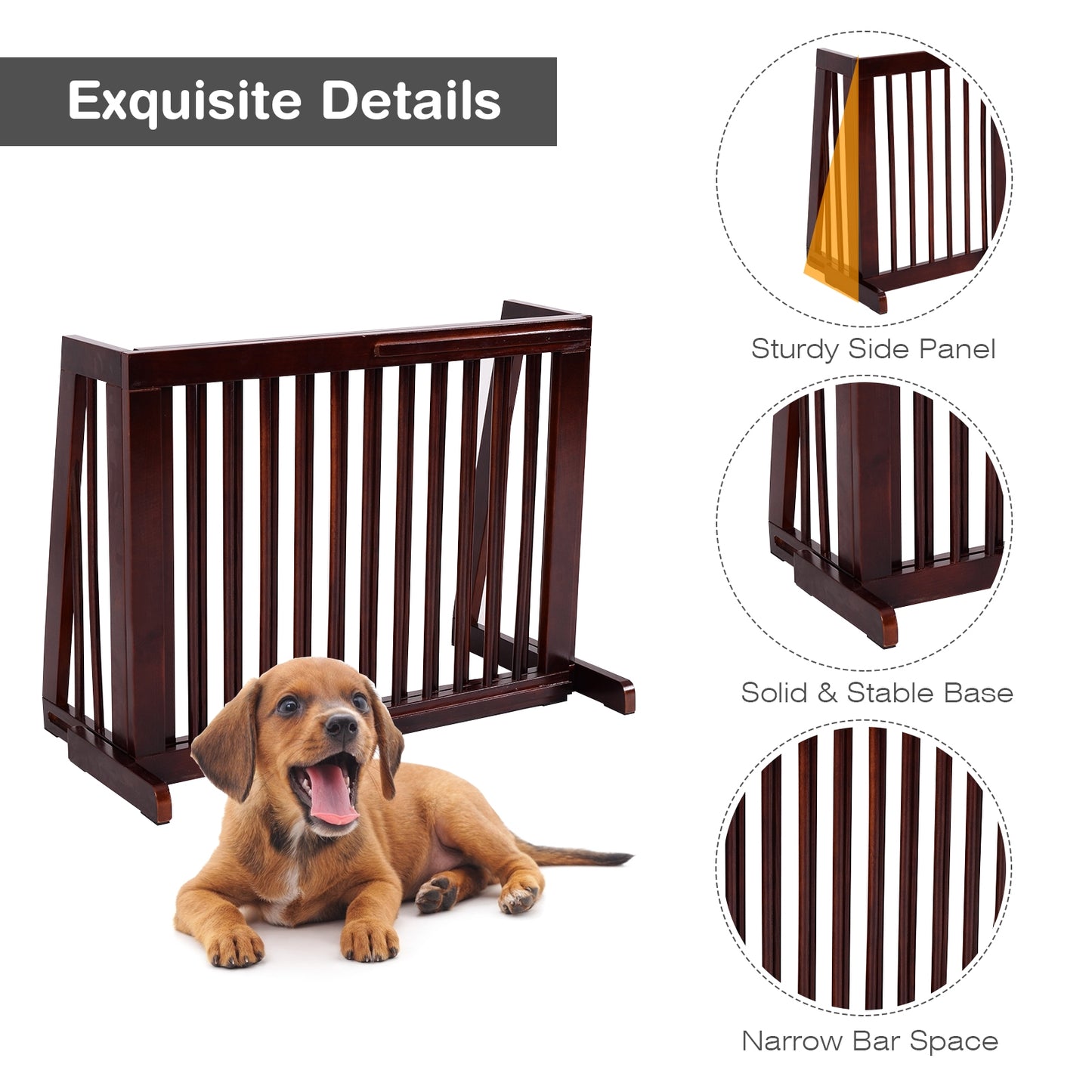 Folding Adjustable 3 Panel Wood Fence, Brown Pet Gate at Gallery Canada