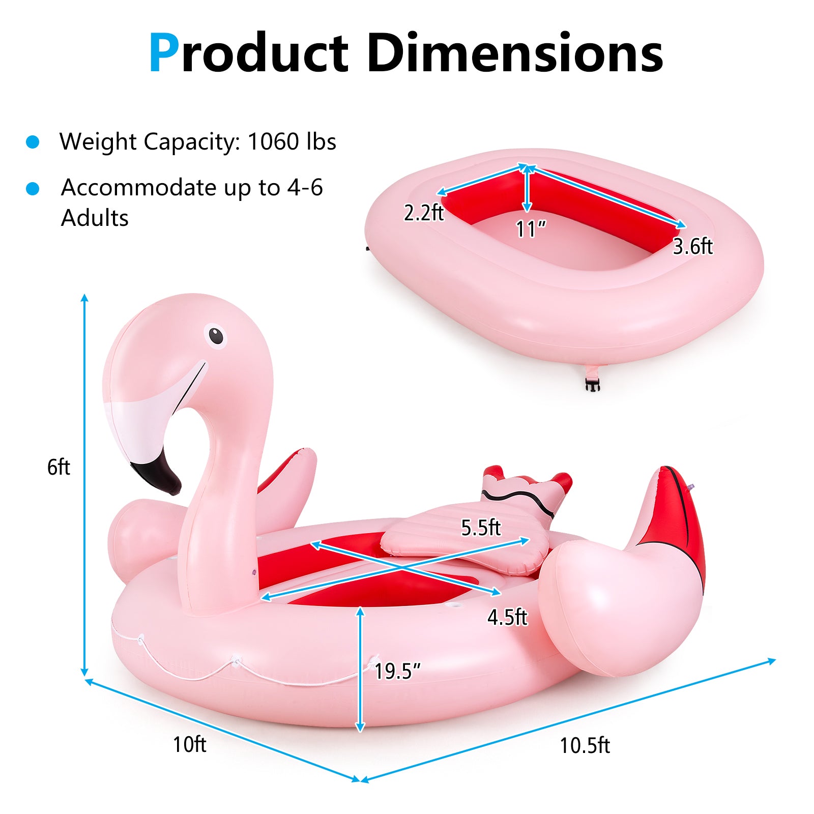 6 People Inflatable Flamingo Floating Island with 6 Cup Holders for Pool and River, Pink Swimming at Gallery Canada