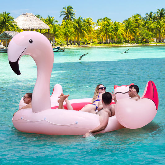6 Person Inflatable Flamingo Island, 6 Cup Holders, Pink Swimming Pink at Gallery Canada