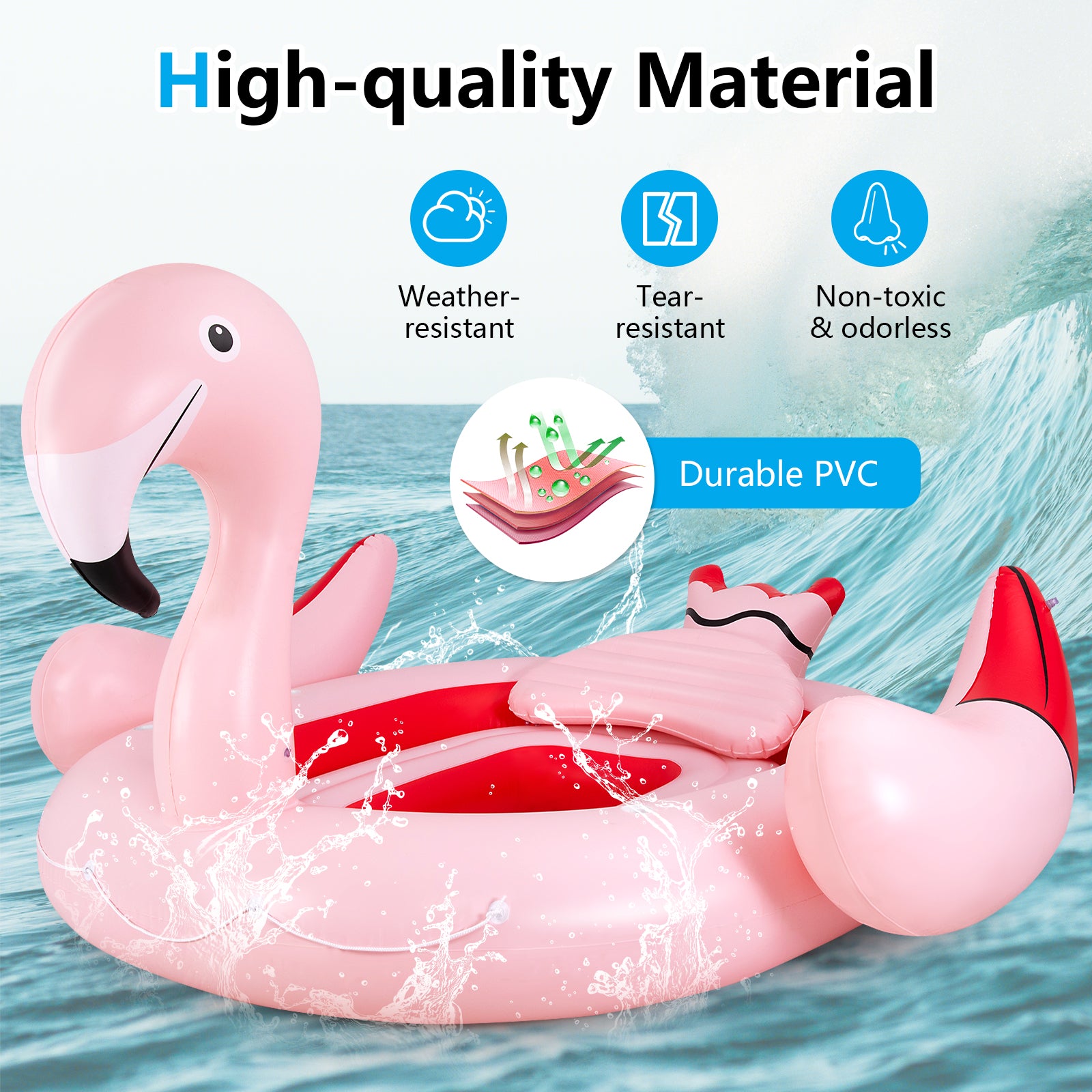 6 People Inflatable Flamingo Floating Island with 6 Cup Holders for Pool and River, Pink Swimming at Gallery Canada