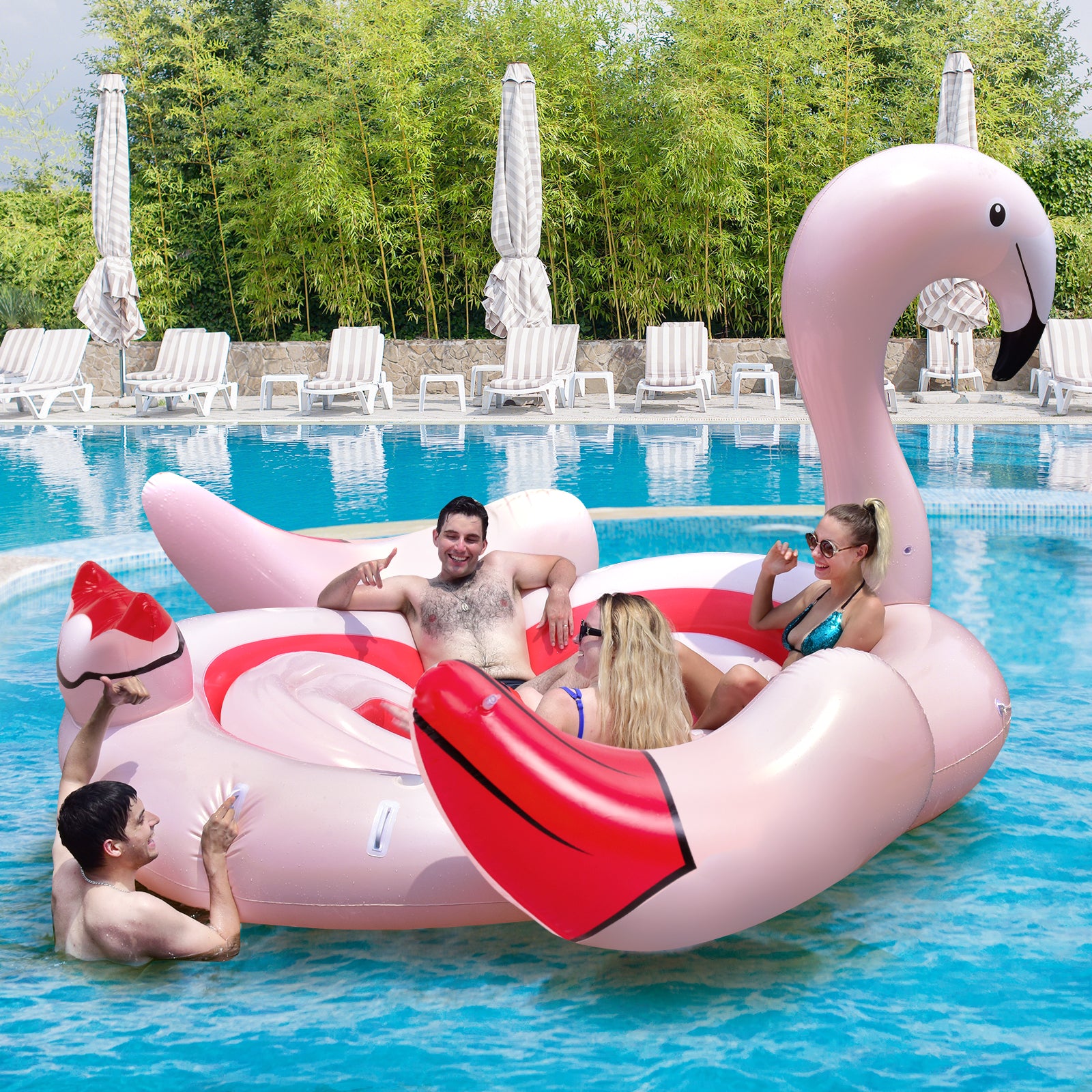 6 People Inflatable Flamingo Floating Island with 6 Cup Holders for Pool and River, Pink Swimming at Gallery Canada