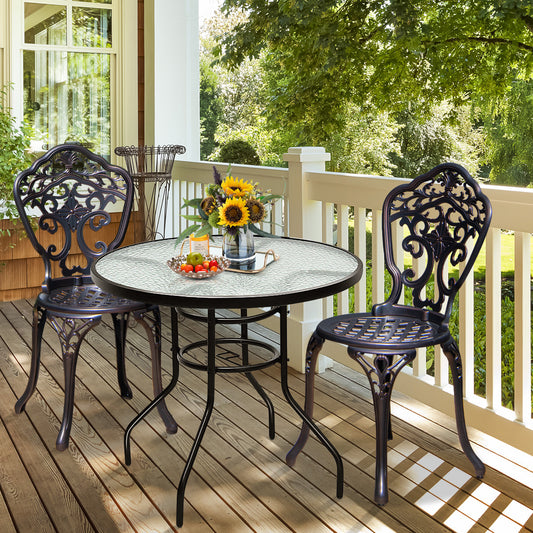32 Inch Round Patio Table, Tempered Glass Steel Frame, Umbrella Hole, Black Patio Dining Tables Black at Gallery Canada