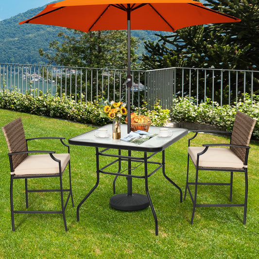 32 Inch Patio Tempered Glass Steel Frame Square Table, Black Patio Dining Tables Black at Gallery Canada