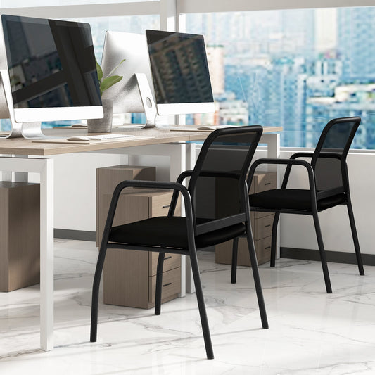 Office Guest Chairs, Set of 2, Ergonomic Mesh Backrest, Black Conference Chairs Black at Gallery Canada