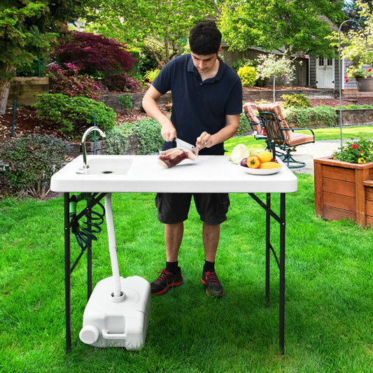 Folding Camping Table With Sink, Faucet, Cutting Board, Sprayer, White Camping Furniture White at Gallery Canada