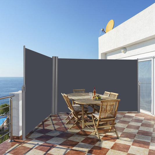 237 x 63 Inch Retractable Double Folding Patio Awning Screen Divider, Gray Outdoor Shades Gray at Gallery Canada