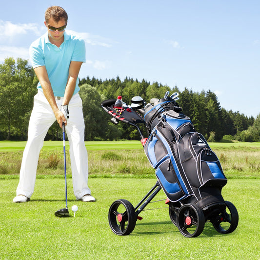 4 Wheel Folding Golf Pull Push Cart Trolley, Black Golf Black at Gallery Canada