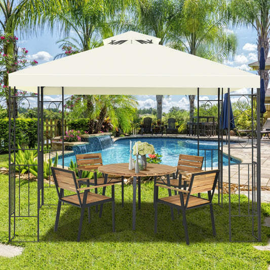 2-Tier 10x10 Feet Patio Gazebo Canopy Tent, Beige Gazebos Beige at Gallery Canada