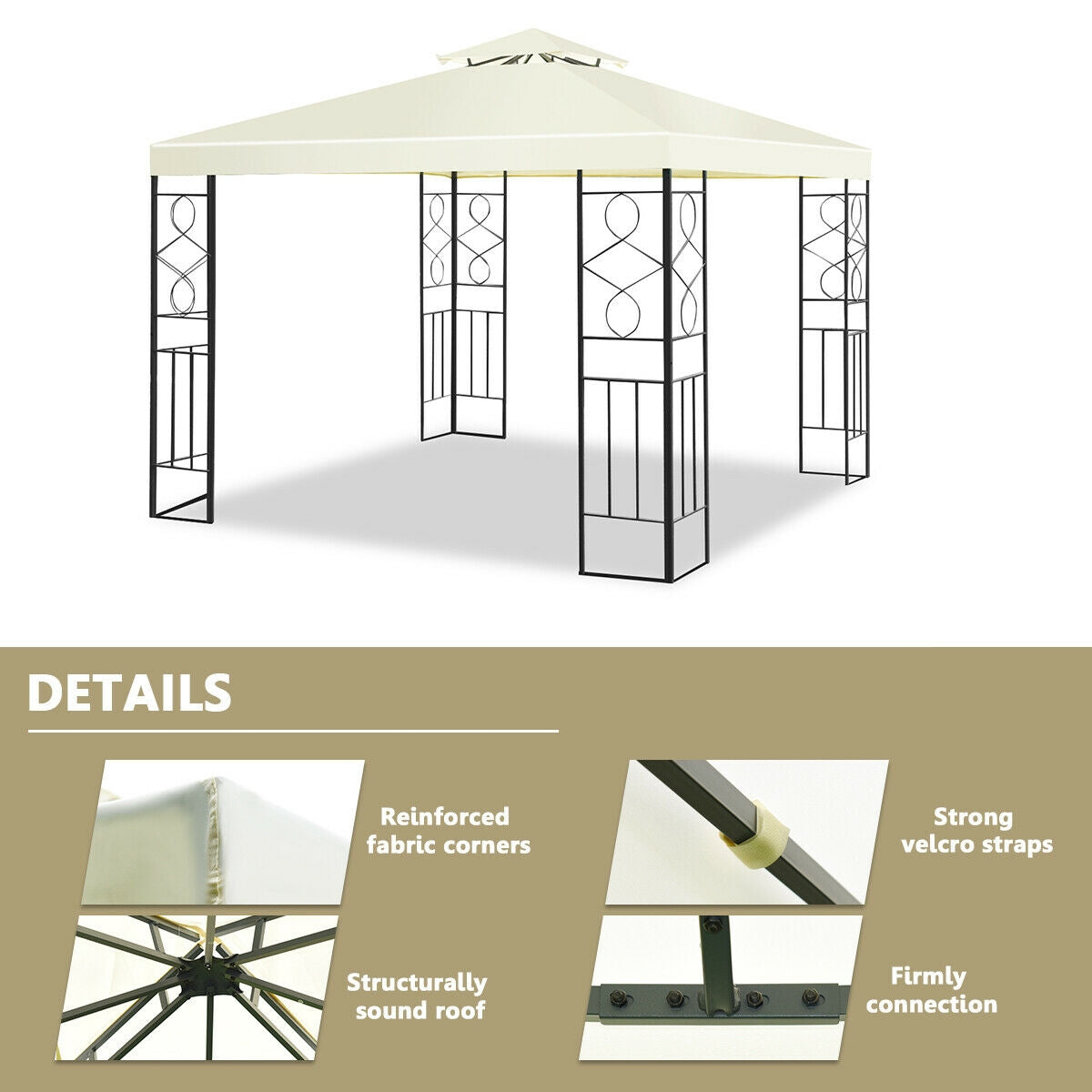 2-Tier 10x10 Feet Patio Gazebo Canopy Tent, Beige Gazebos at Gallery Canada