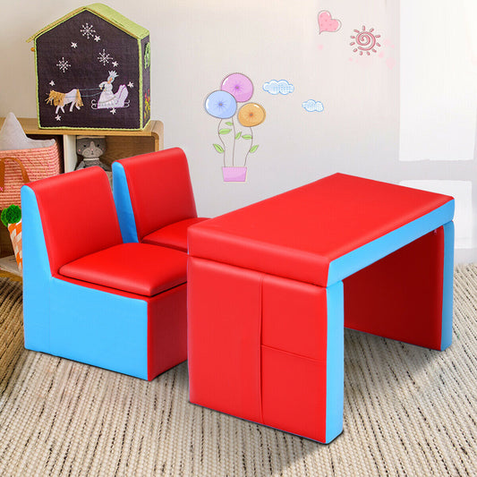 Multi-functional Kids Sofa Table Chair Set, Red Kids Table & Chair Sets Red at Gallery Canada