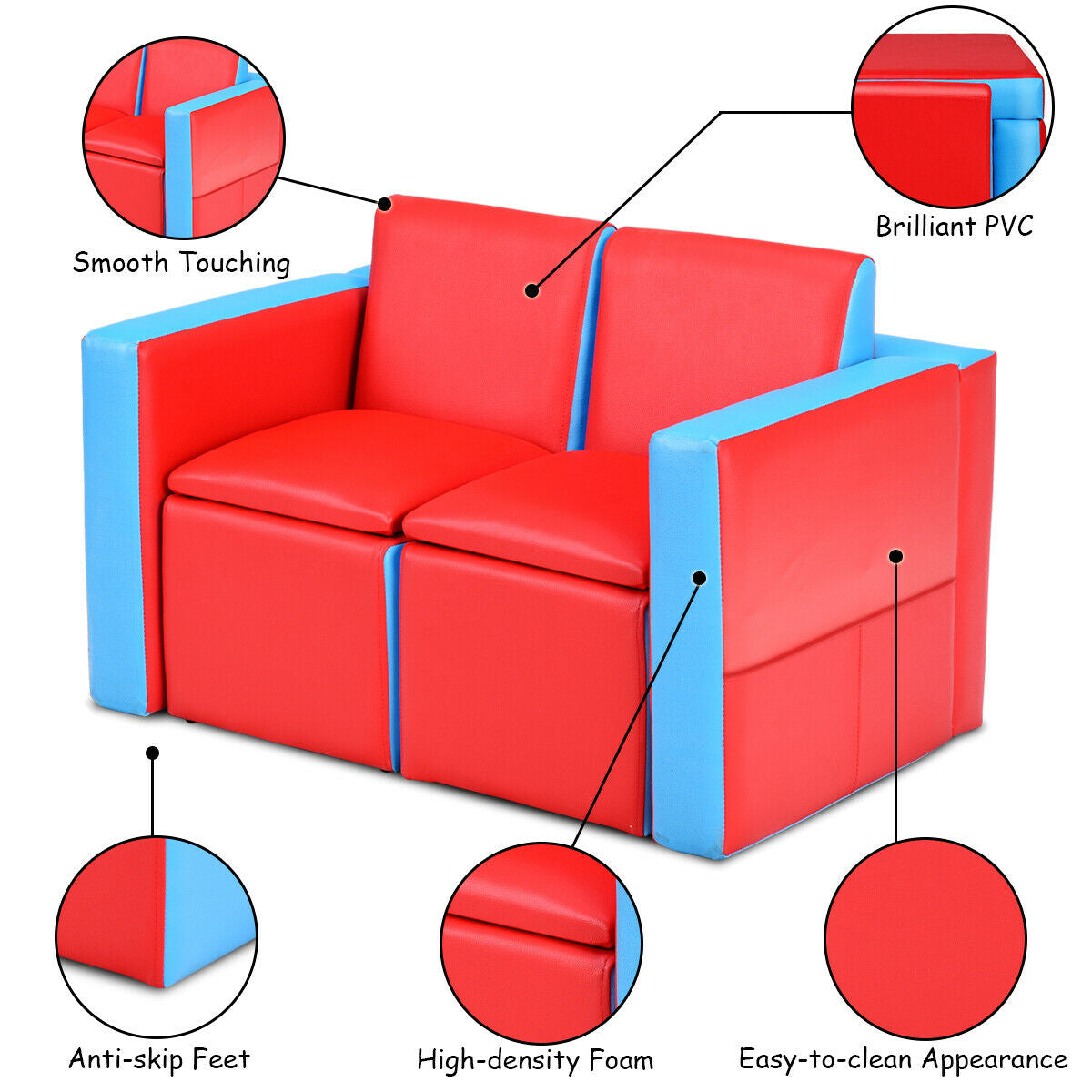 Multi-functional Kids Sofa Table Chair Set, Red Kids Table & Chair Sets at Gallery Canada