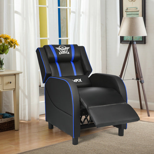 Massage Racing Gaming Single Recliner Chair, Blue Gaming Chairs Blue at Gallery Canada