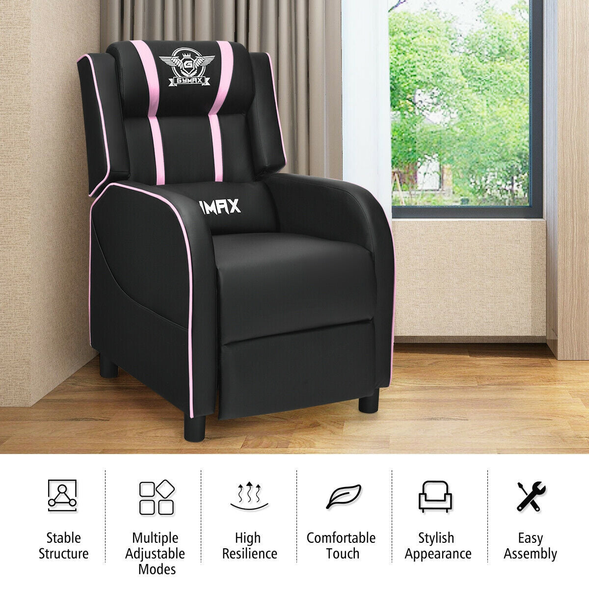 Massage Racing Gaming Single Recliner Chair, Pink Gaming Chairs at Gallery Canada