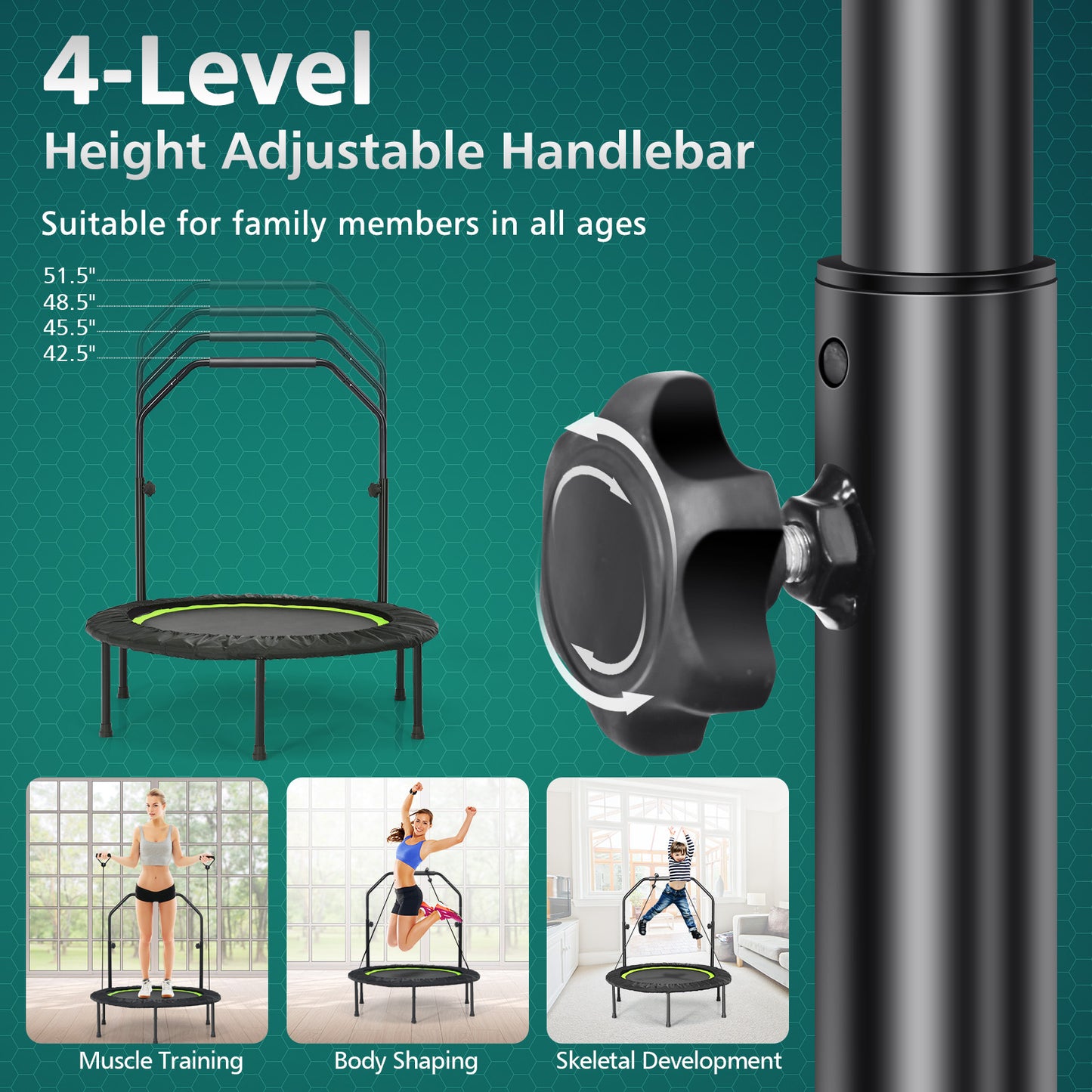 40 Inch Foldable Rebounder With Resistance Bands, Green Trampolines at Gallery Canada