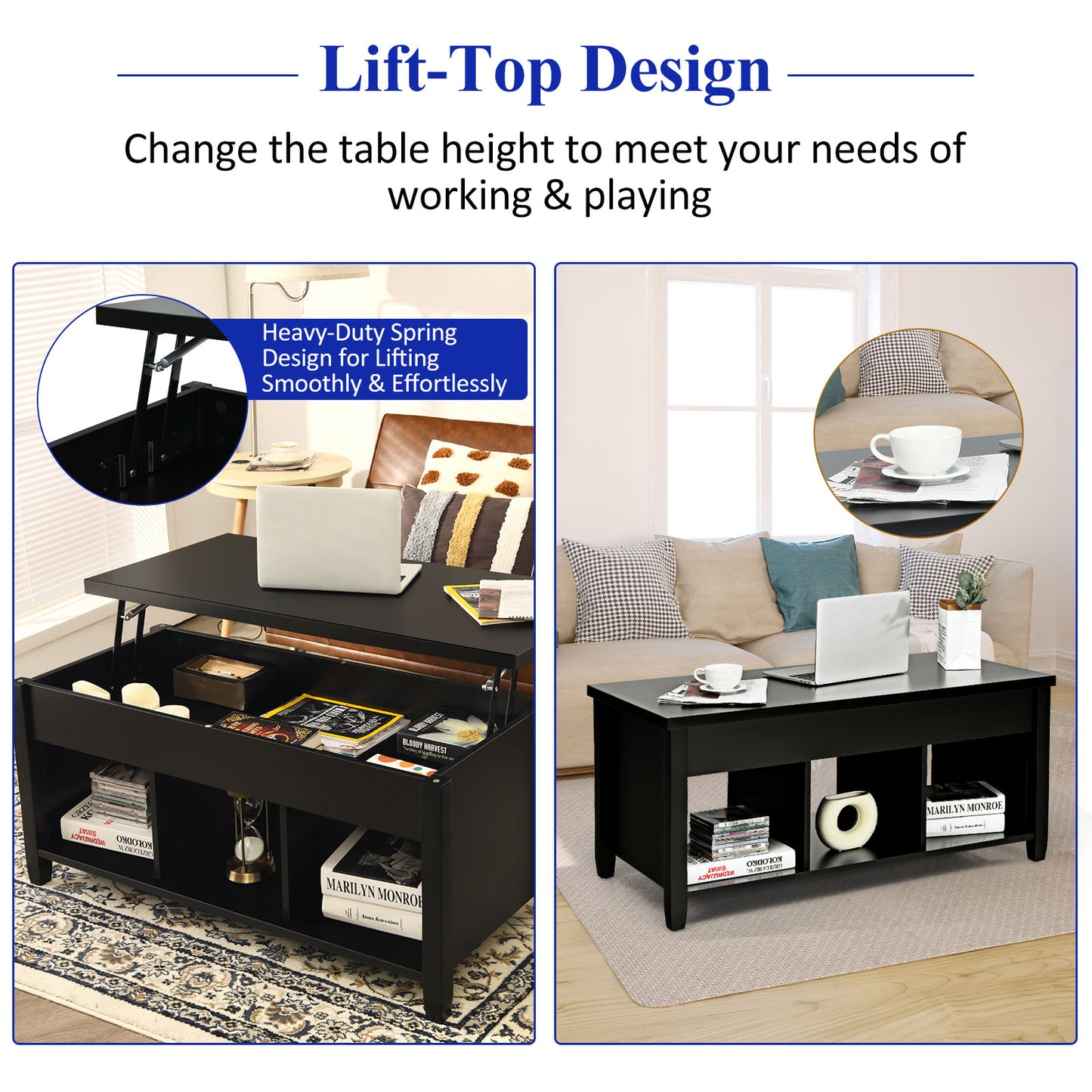 Lift Top Coffee Table, Hidden Storage, Black Coffee Tables at Gallery Canada