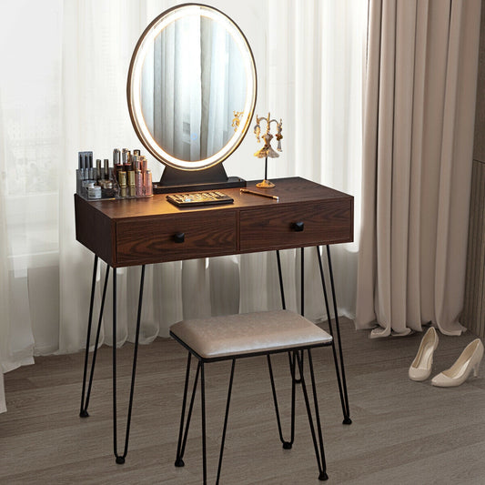 Industrial Makeup Dressing Table, 3 Lighting Modes, Walnut Makeup Vanities Walnut at Gallery Canada