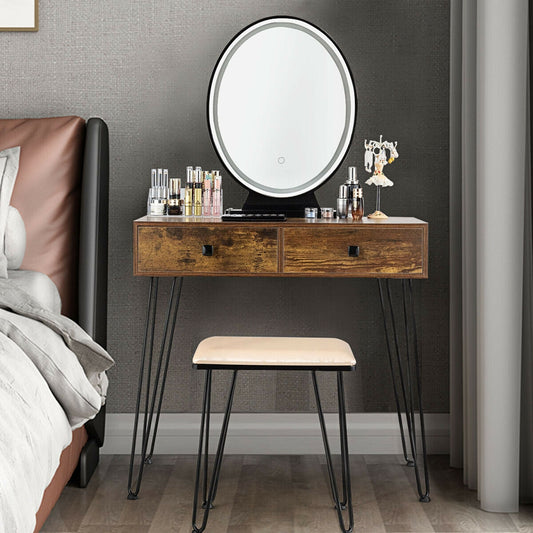 Industrial Makeup Dressing Table, 3 Lighting Modes, Rustic Brown Makeup Vanities Rustic Brown at Gallery Canada