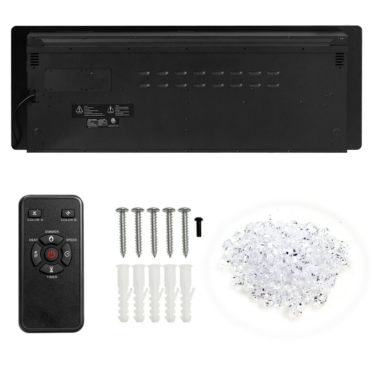 50 Inch Recessed Ultra Thin Electric Fireplace with Timer, Black