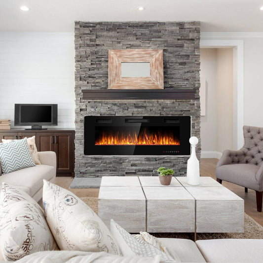 50 Inch Recessed Ultra Thin Electric Fireplace with Timer, Black Fireplaces Black at Gallery Canada