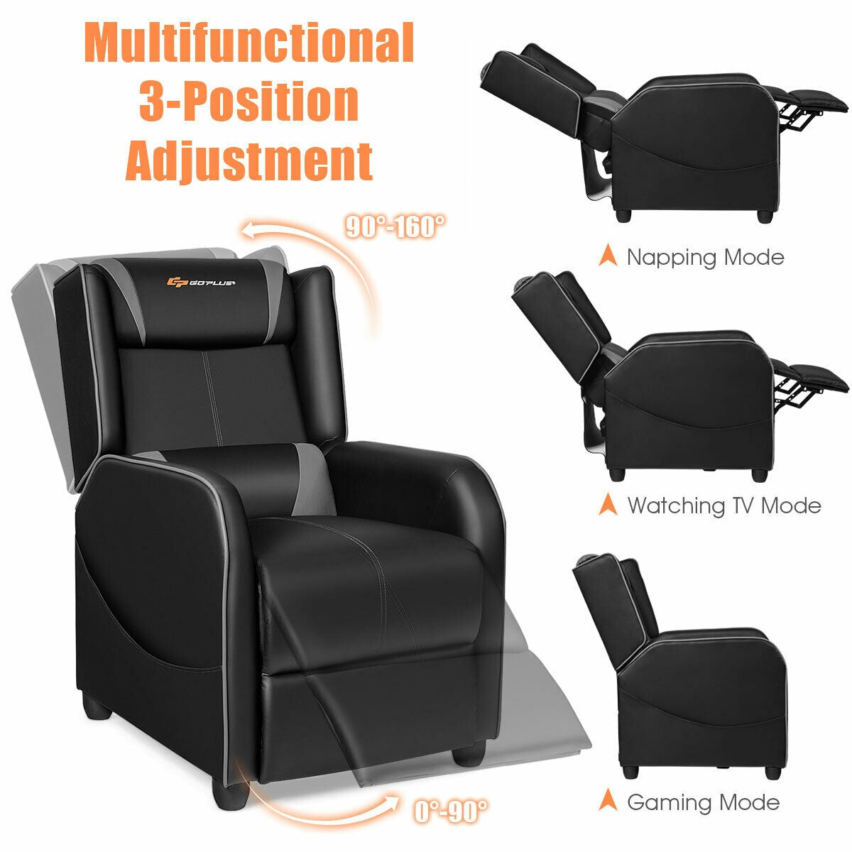 Home Massage Gaming Recliner Chair, Gray Gaming Chairs at Gallery Canada