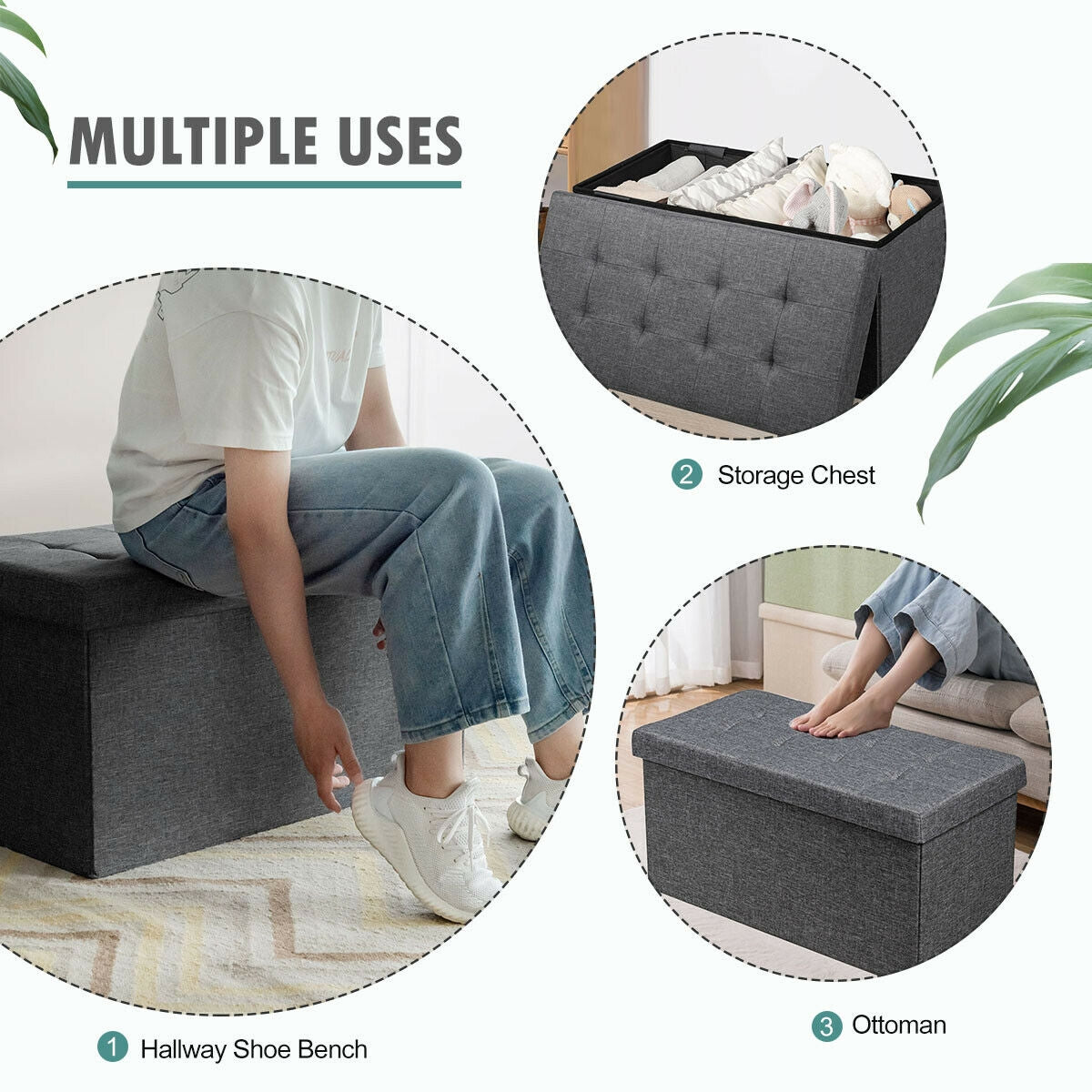 31.5 Inch Foldable Fabric Storage, Removable Bin, Dark Gray Shoe Racks & Storage Benches at Gallery Canada