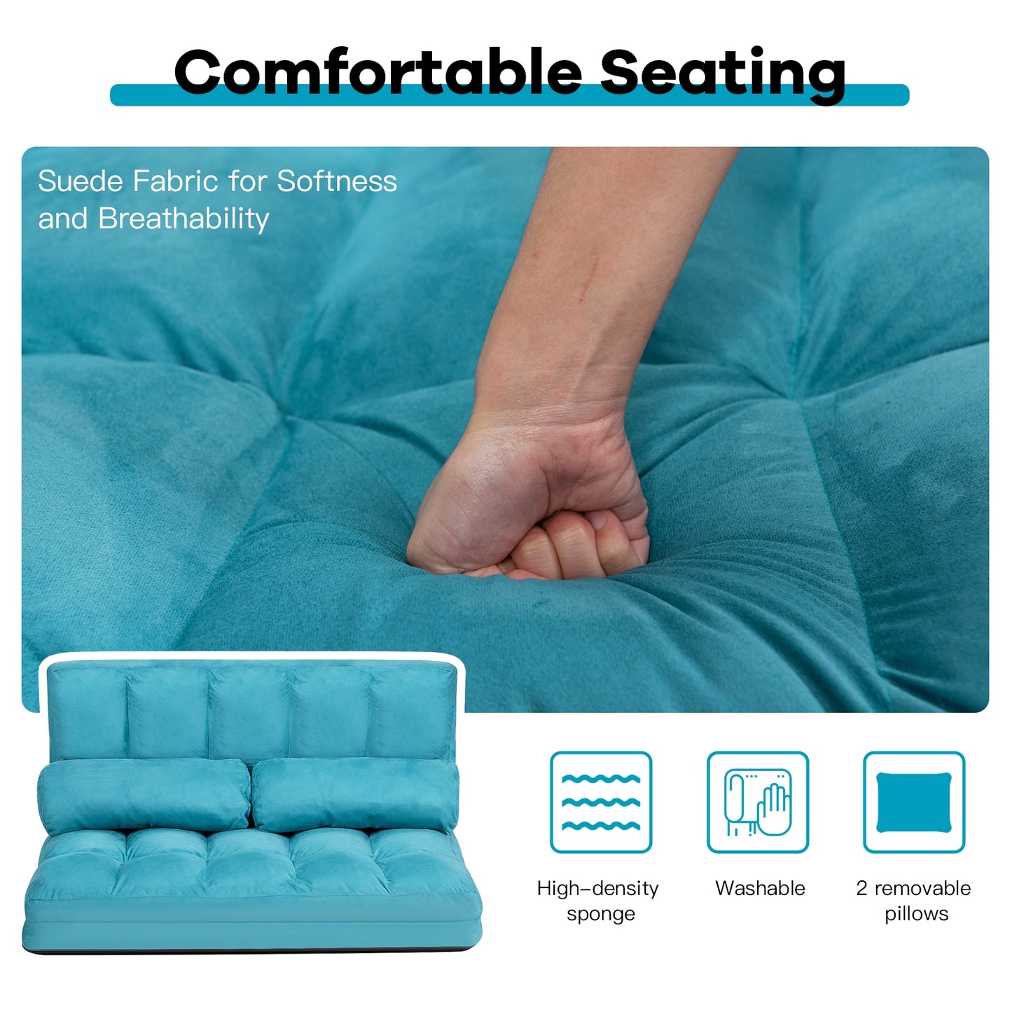 Foldable 6-Position Adjustable Lounge Couch, Blue Floor Chairs at Gallery Canada