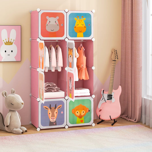 Armoire-penderie pour enfants 8-Cube avec section de suspension, Rose