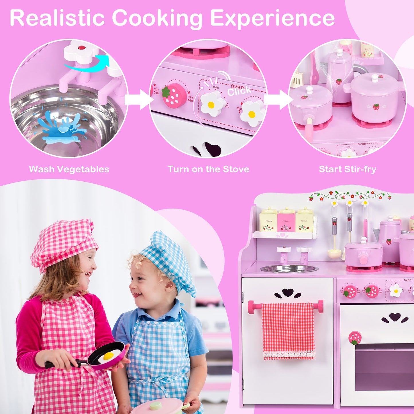 Kids Wooden Kitchen Toy Strawberry Pretend Cooking Playset Play Kitchen Sets at Gallery Canada