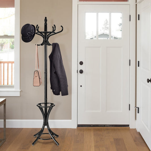 Wood Standing Hat Coat Rack With Umbrella Stand, Black Coat Racks & Hall Trees Black at Gallery Canada