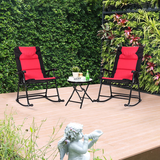 Outdoor Folding Rocking Chair Table Set, 3 Pieces, Red Patio Conversation Sets Red at Gallery Canada