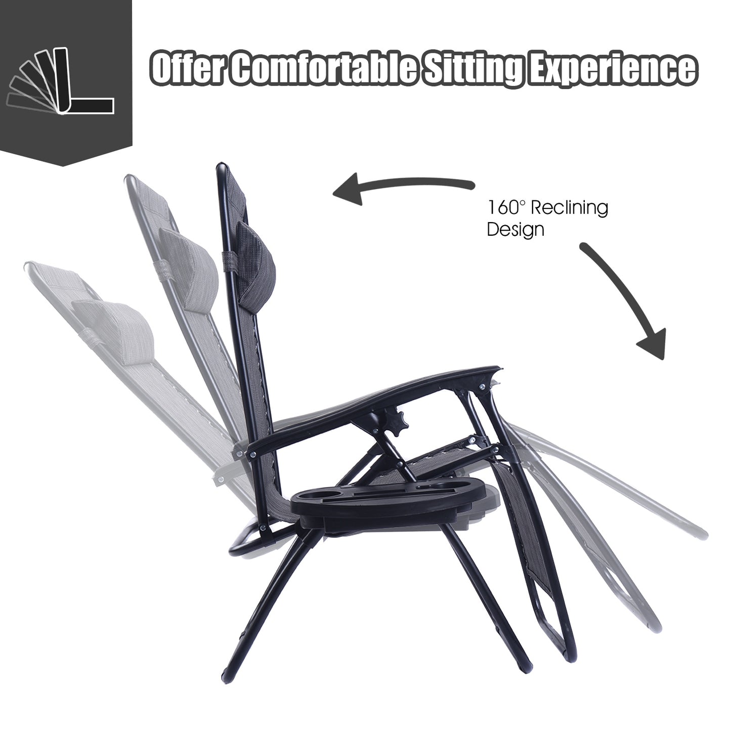 2 Pieces Folding Lounge Chair with Zero Gravity, Gray Beach & Lawn Chairs at Gallery Canada