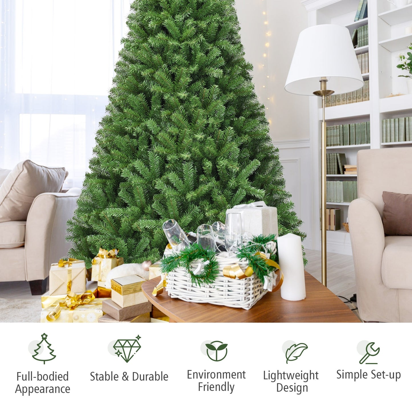 Premium Artificial Hinged PVC Christmas Tree with Metal Stand-9 ft, Green Christmas Tree at Gallery Canada
