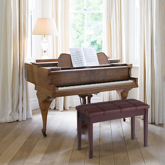 Solid Wood PU Leather Piano Double Duet Keyboard Bench, Brown Pianos & Keyboards Brown at Gallery Canada