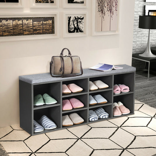 10-Cube Organizer Entryway Padded Shoe Storage Bench, Gray Shoe Racks & Storage Benches Gray at Gallery Canada