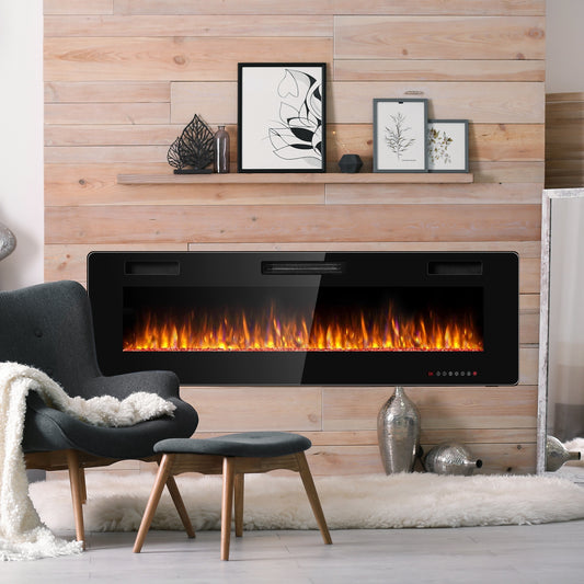 60 Inch Ultra Thin Electric Fireplace, 2 Heat Settings, Black Fireplaces Black at Gallery Canada
