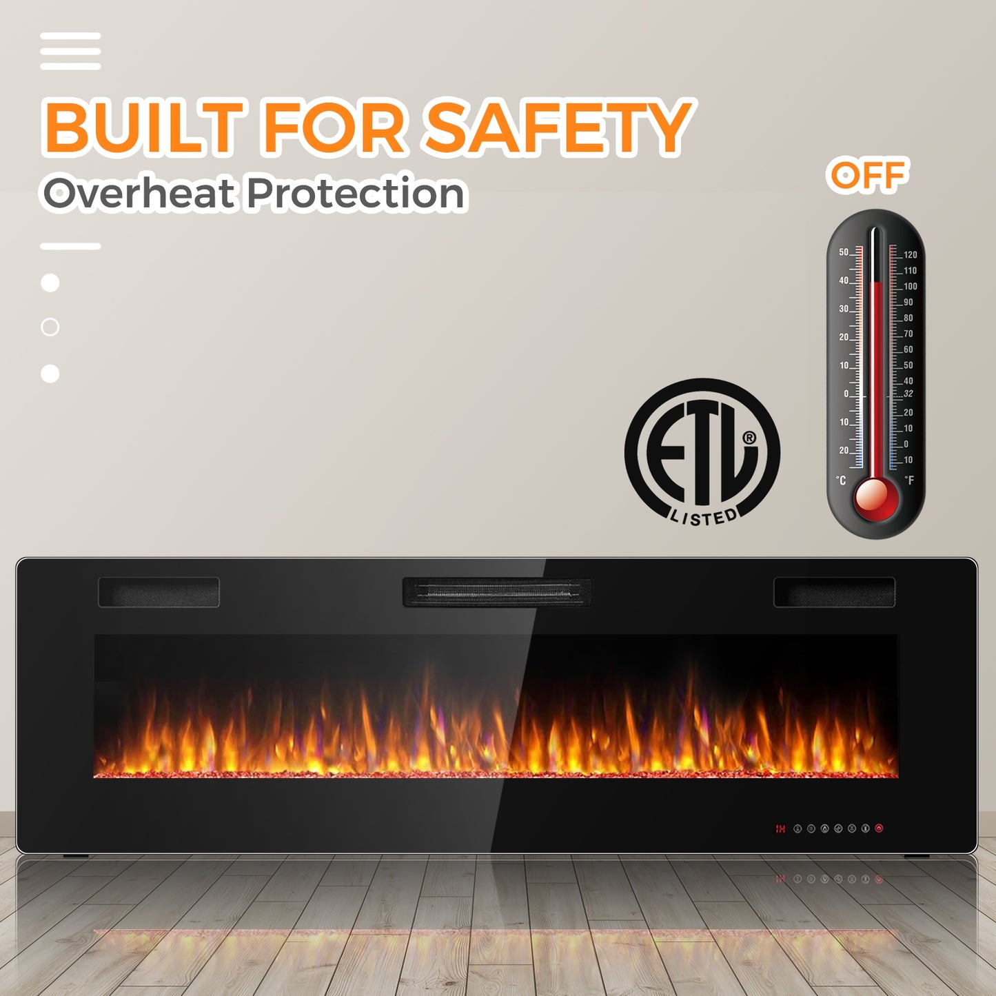 60 Inch Ultra Thin Electric Fireplace, 2 Heat Settings, Black Fireplaces at Gallery Canada
