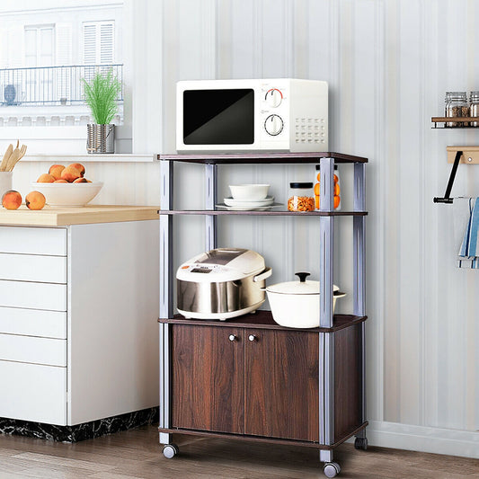 Microwave Rack Stand, Rolling Storage Cart, Walnut Baker's Racks Walnut at Gallery Canada